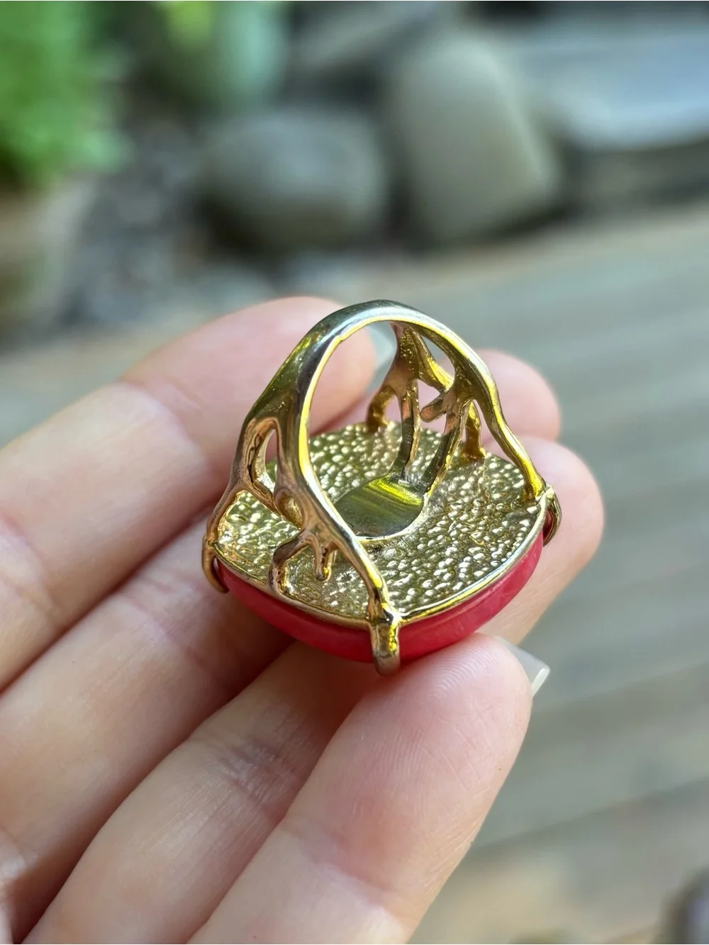 Chloe + Isabel Gold Ring with Coral Pink Stone
